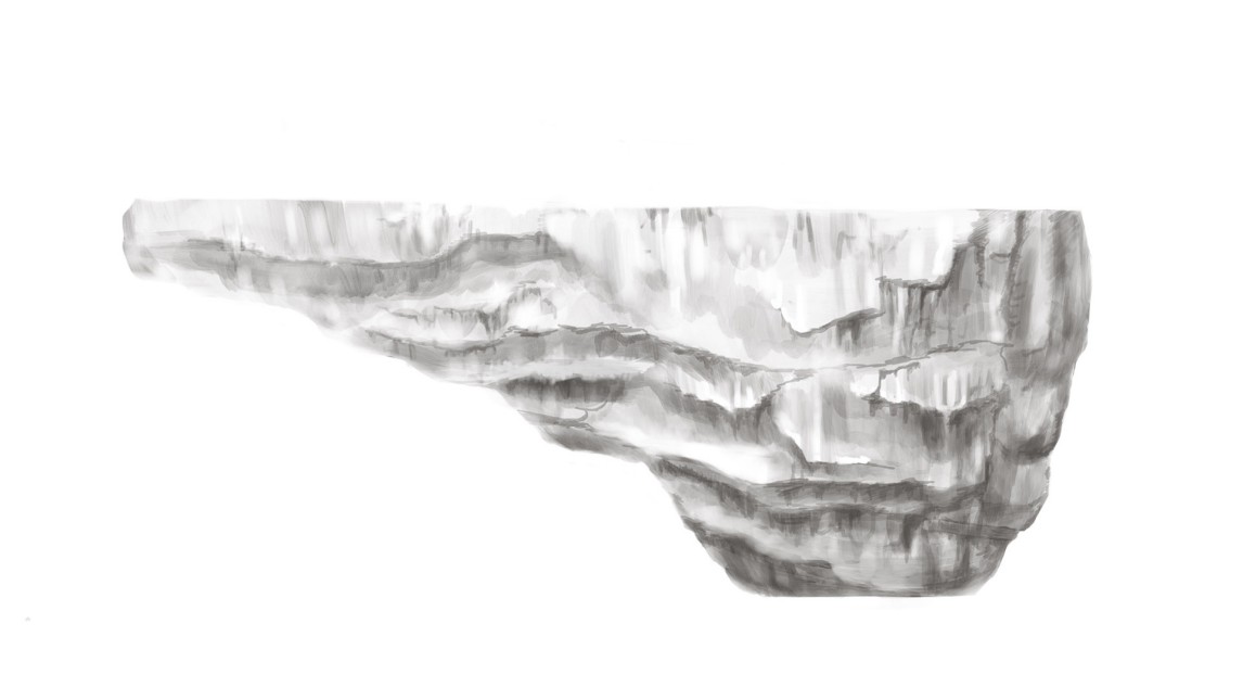 Sketch of Fernando Mastrangelo's workbench made of rock