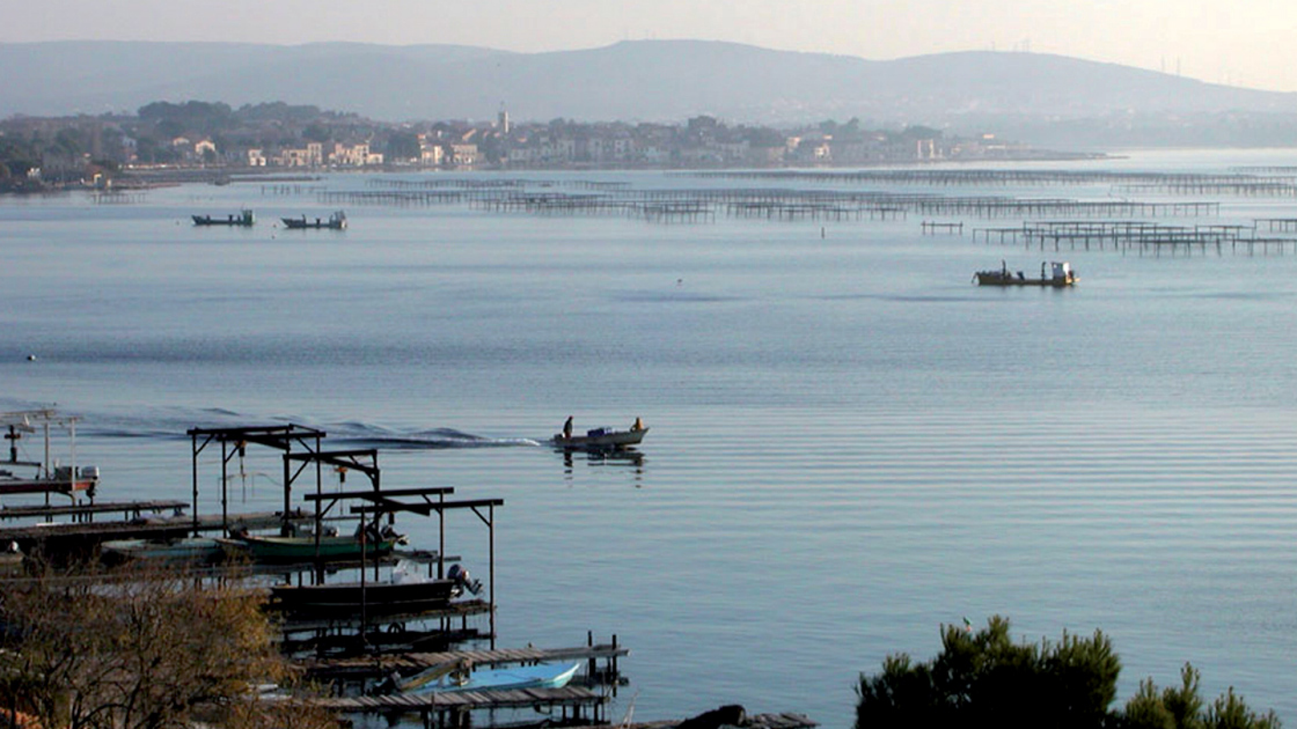 Pontoons along a lake in France