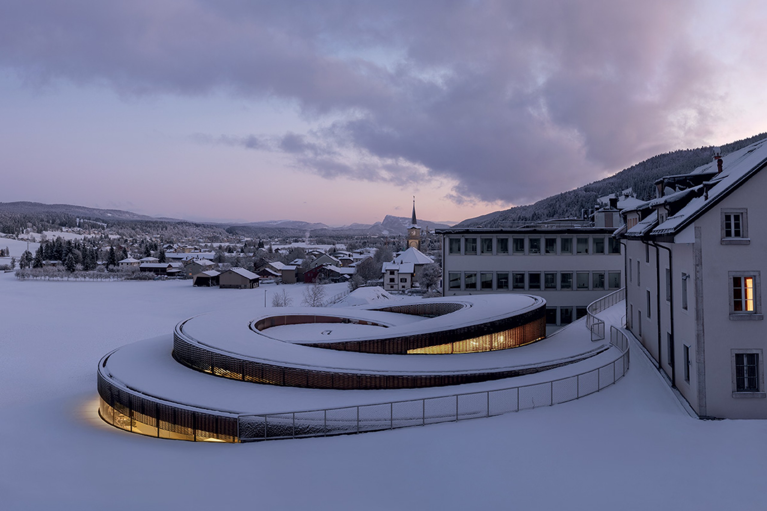 The museum Musée Atelier Audemars Piguet in winter in Le Brassus, Switzerland.
