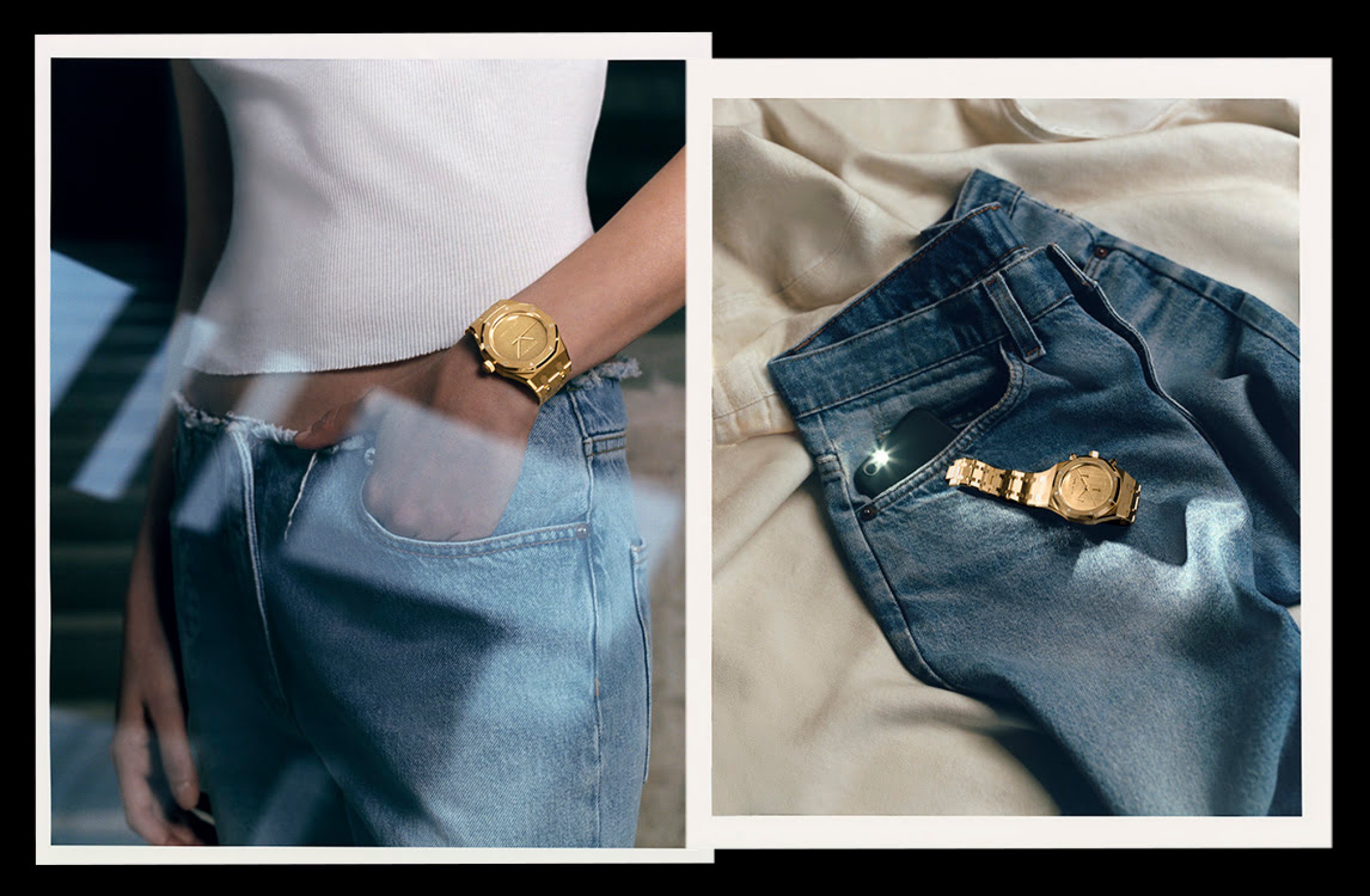 A lifestyle image of a gold Royal Oak Chronograph watch.