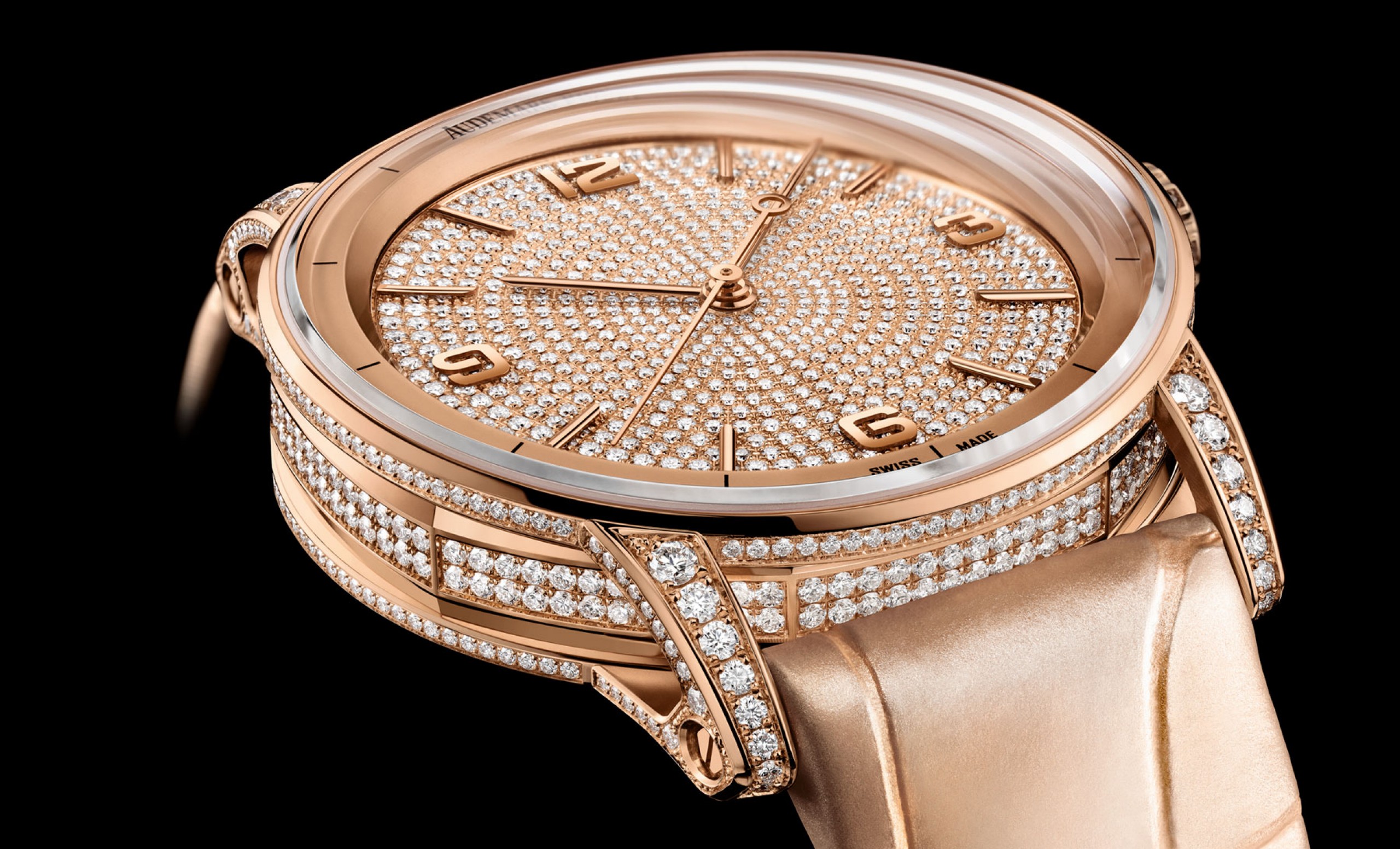 Close up of a Code 11.59 by Audemars Piguet case and bracelet.