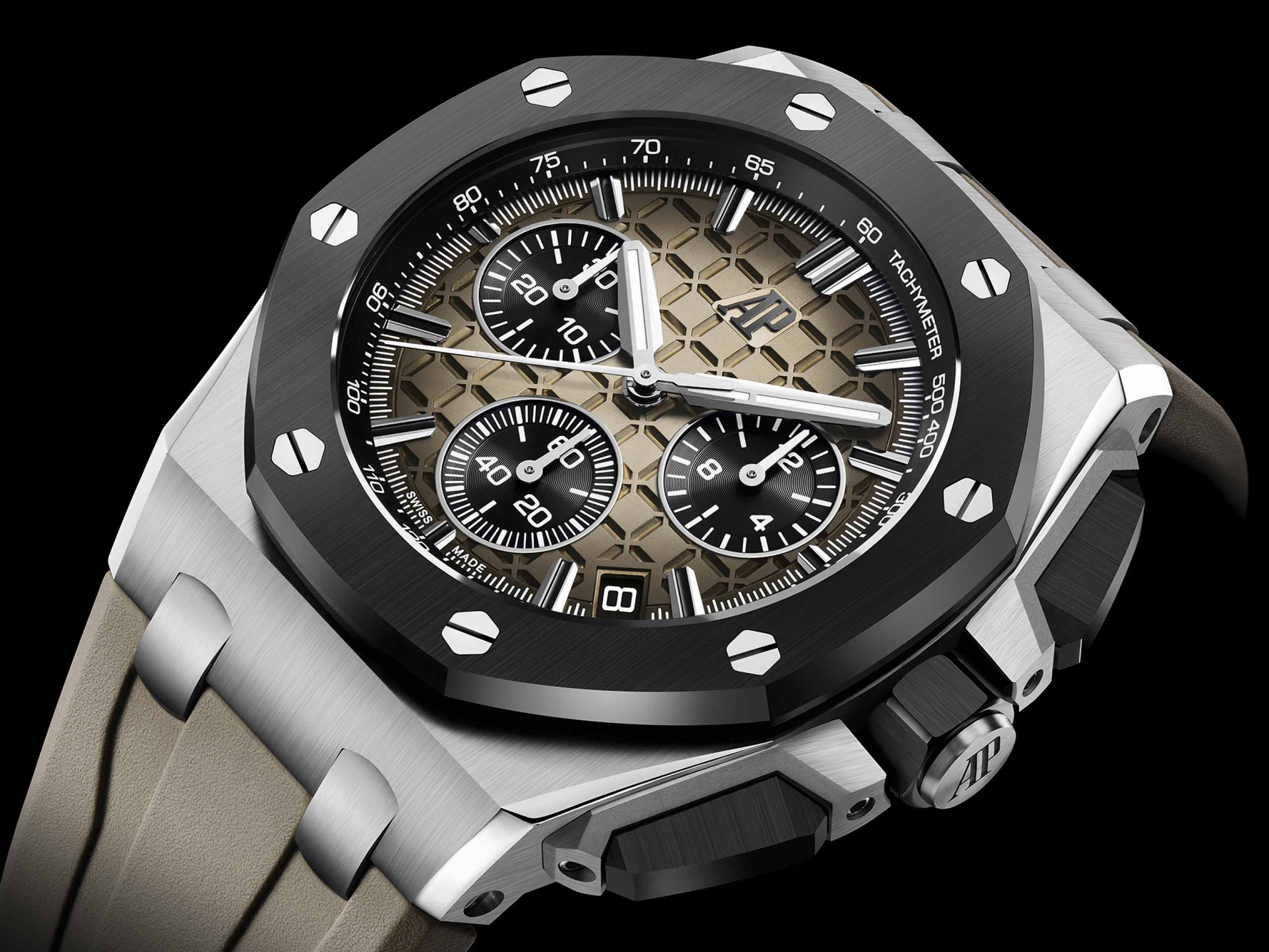 Gros plan d’une montre Royal Oak Offshore Chronographe Automatique.