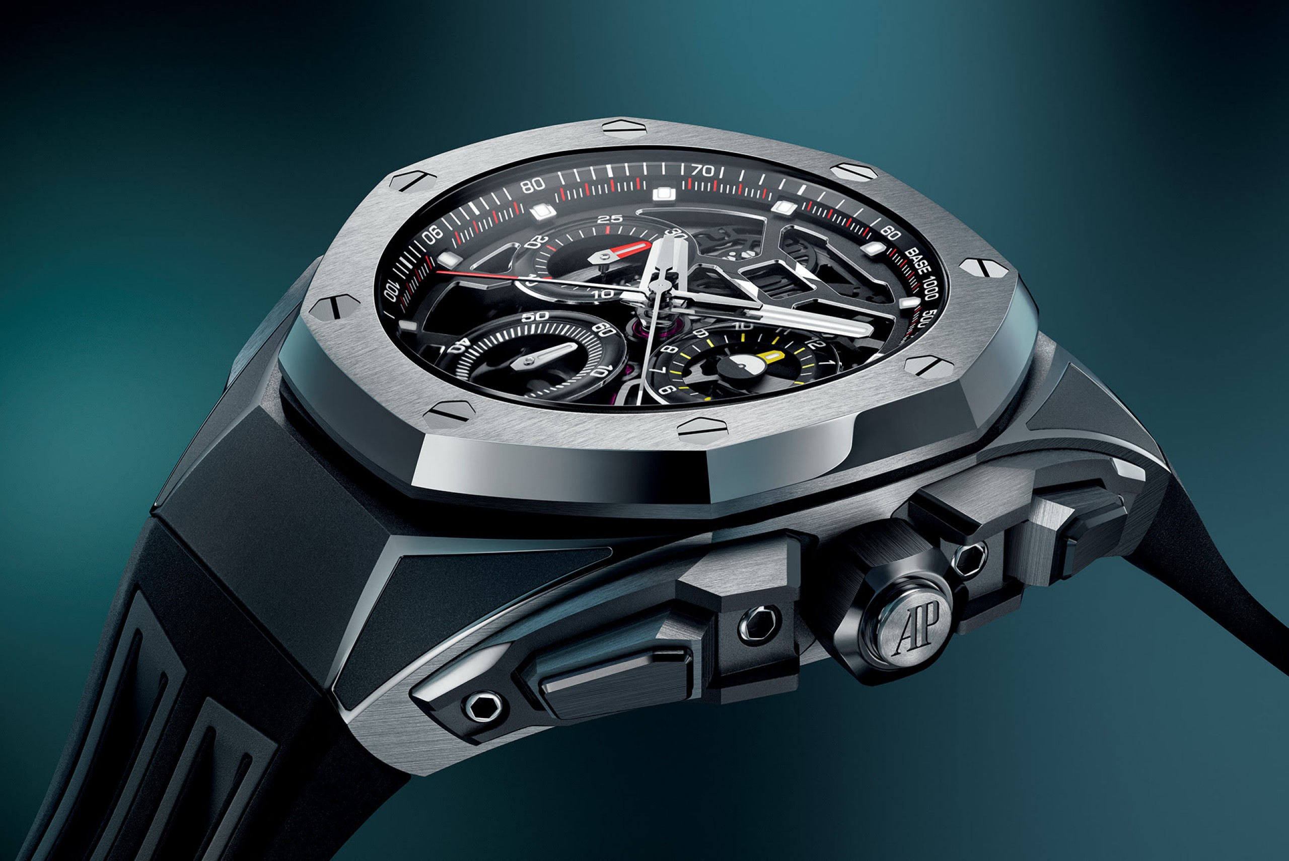 Gros plan d’une montre Royal Oak Concept Chronographe Rattrapante GMT Grande Date.