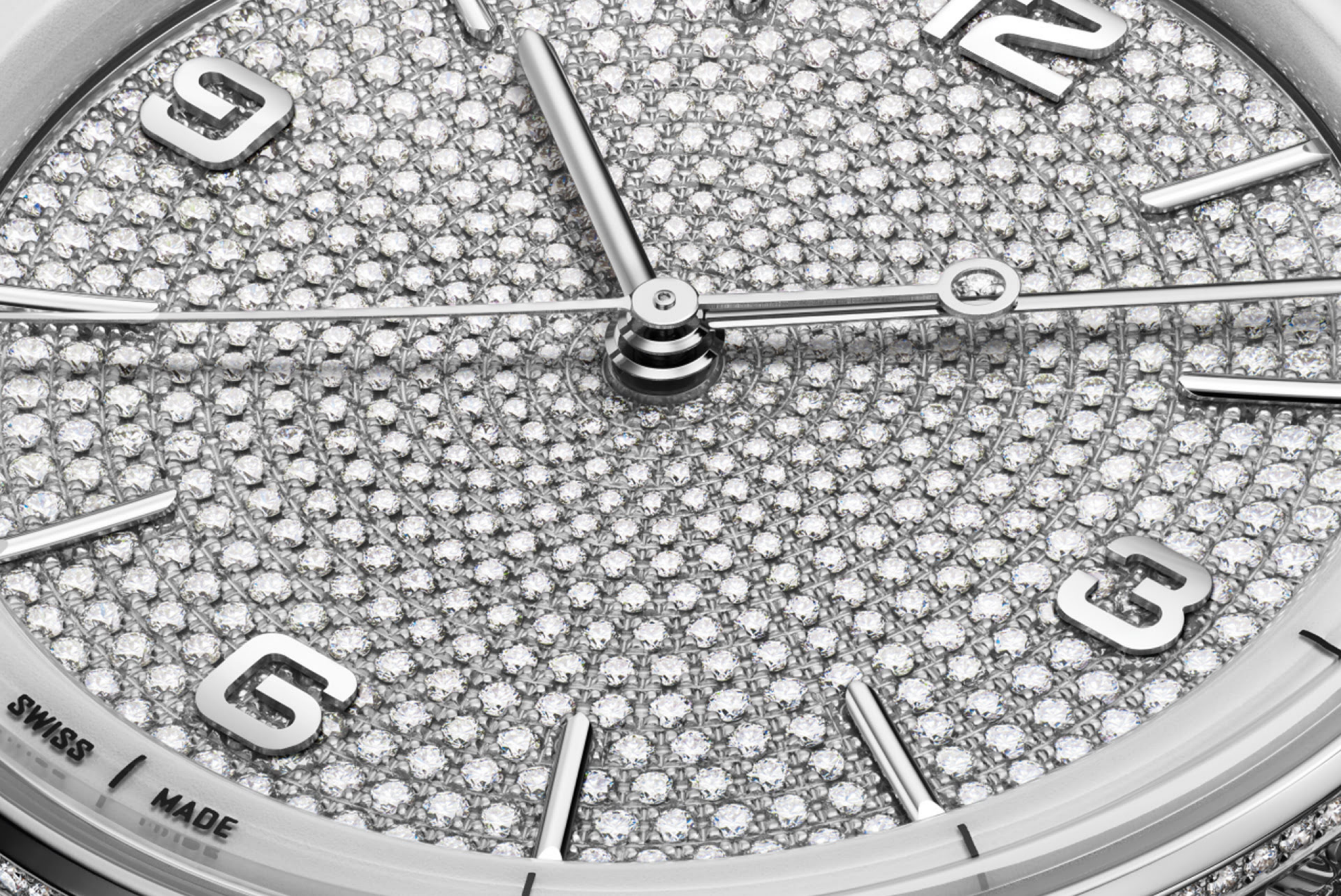 Close up of a Code 11.59 by Audemars Piguet dial set with diamonds