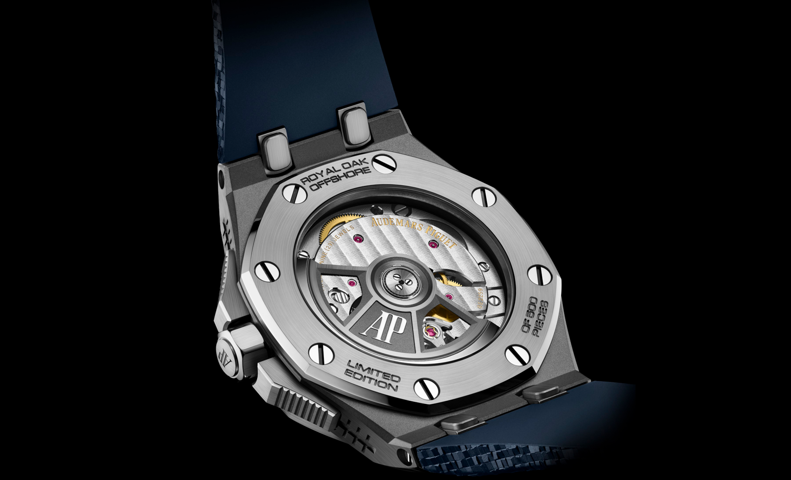 Gros plan sur le fond d’une Royal Oak Offshore Music Edition