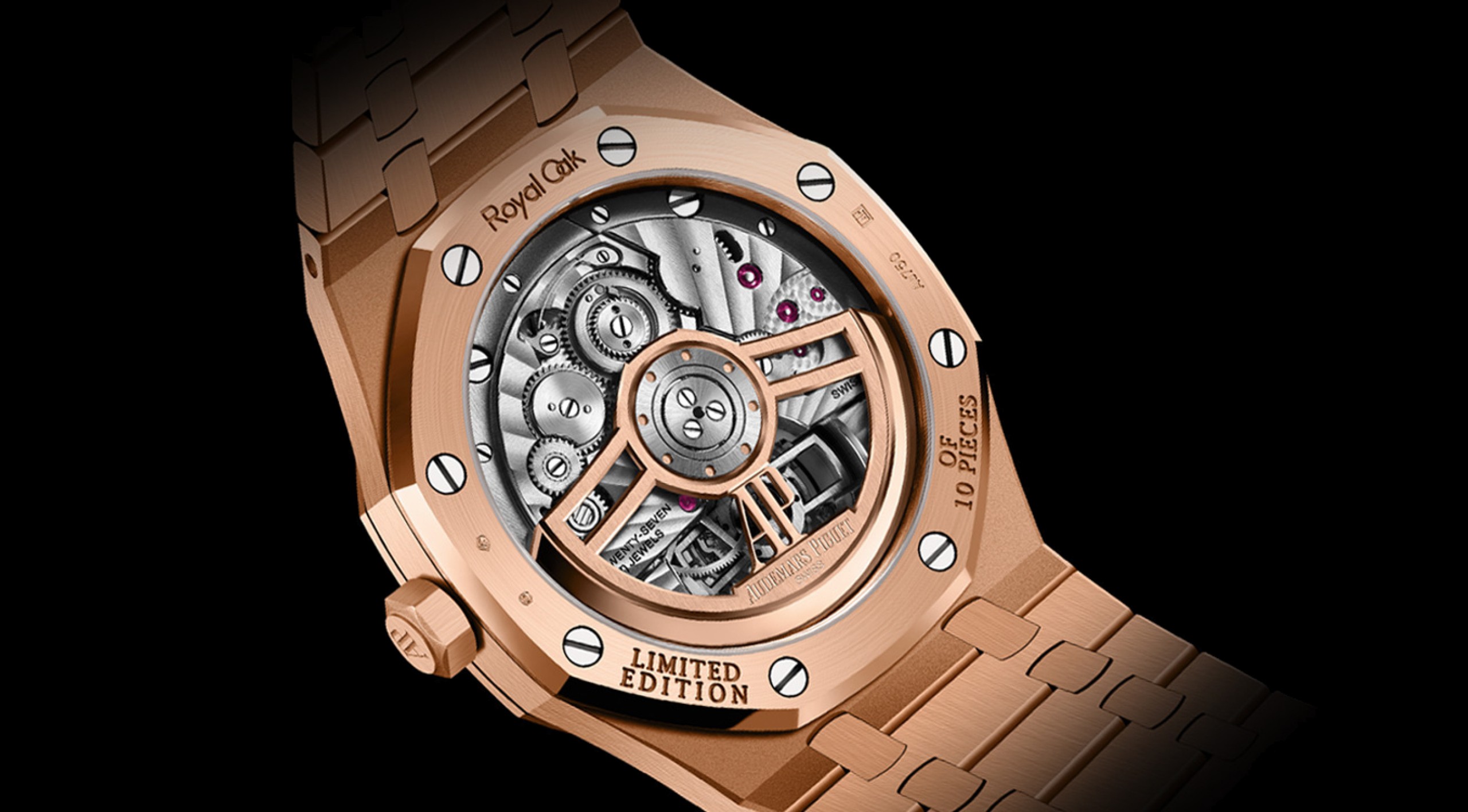 Nahaufnahme eines Automatik-Uhrwerks Kaliber 2950 mit fliegendem Tourbillon.