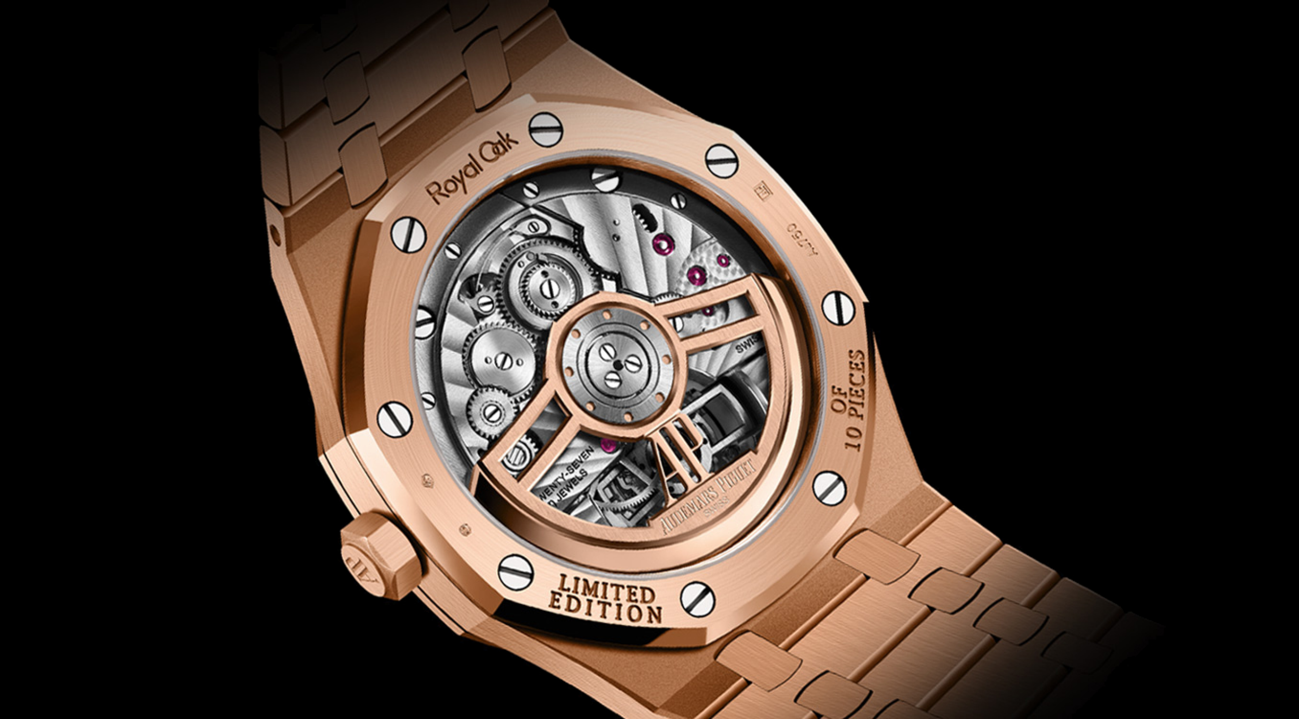 Nahaufnahme eines Automatik-Uhrwerks Kaliber 2950 mit fliegendem Tourbillon.