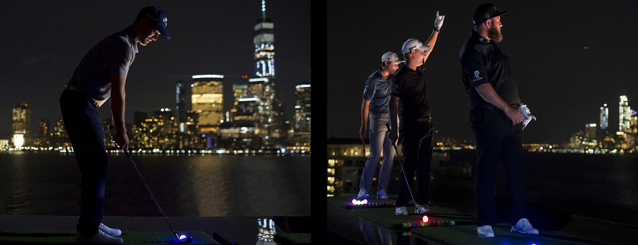 Embajadores de Audemars Piguet jugando a golf de noche.