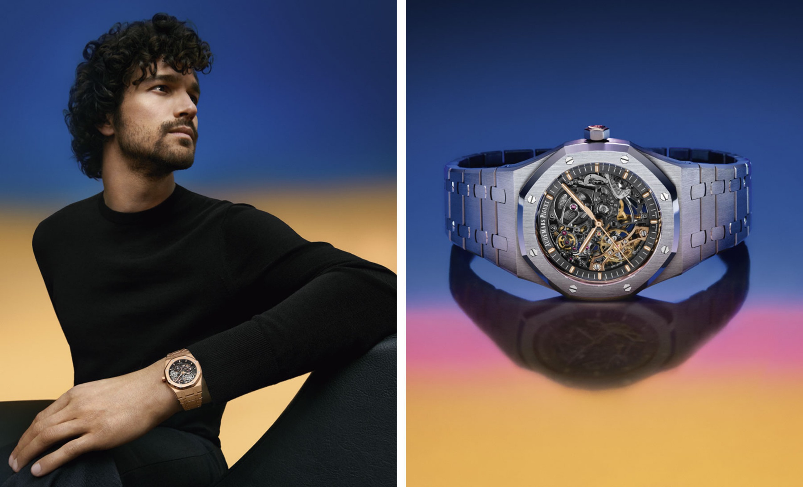 Model wearing a Royal Oak 16204OR watch by Audemars Piguet / A Royal Oak watch (2016) by Audemars Piguet